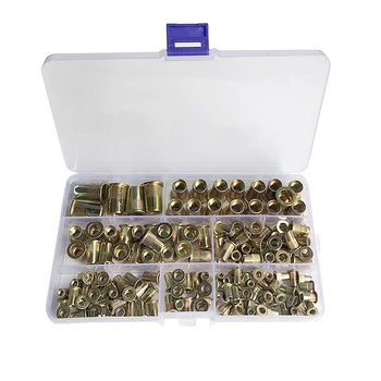 

150pcs/box Nutsert Cap Rivet Nut Assortment M3 M4 M5 M6 M8 M10 Zinc Plated Knurled Nuts Rivnut Flat Head Threaded Rivet Insert