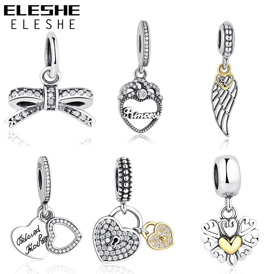 Silver Charms Fit Original Pandora Charm Bracelet Necklace 925 Sterling Silver Bow Love Heart European Charms Beads DIY Jewelry