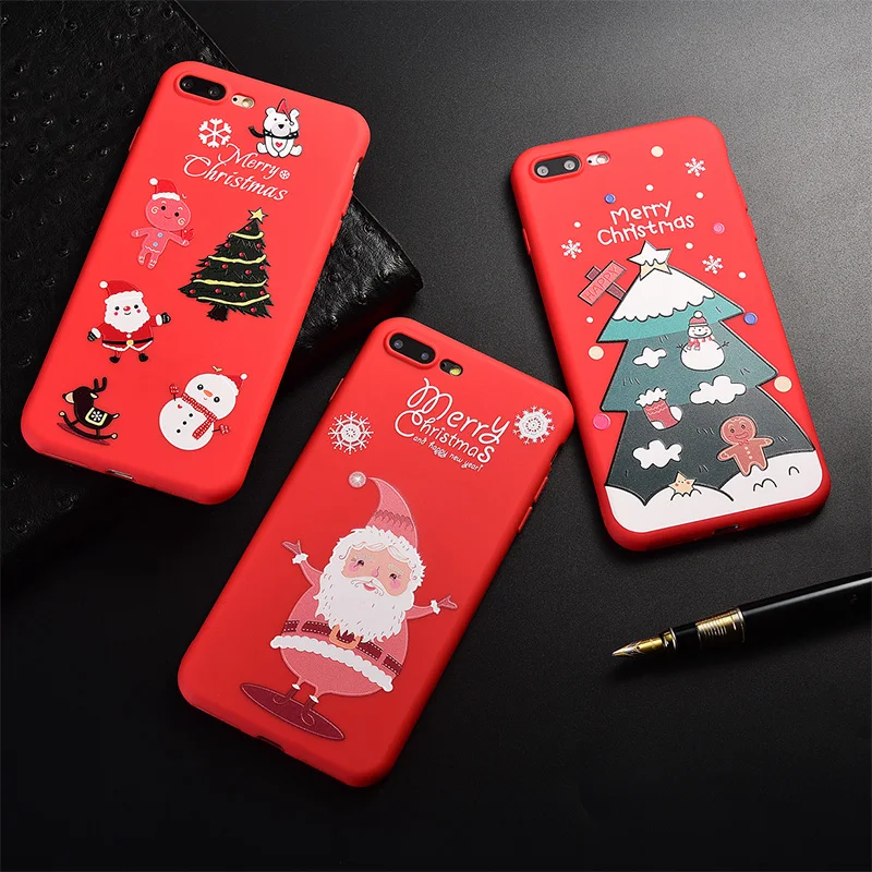 

Red Luxury Merry Christmas Tree Father Santa Claus Soft TPU Phone Case For Apple iPhone X XS Max XR 8 7 6 6S Plus Cartoon Cover