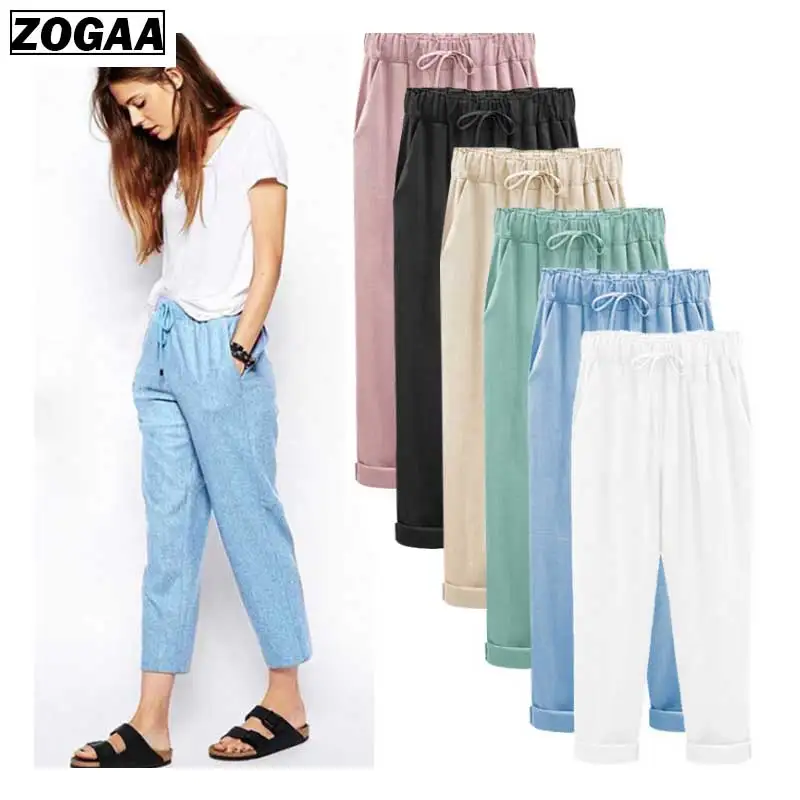 Плюс размеры M-6XL карандаш брюки для девочек 6 цветов женские хлопковые льняные укороченные штаны хип хоп Свободные шаровары ZOGAA