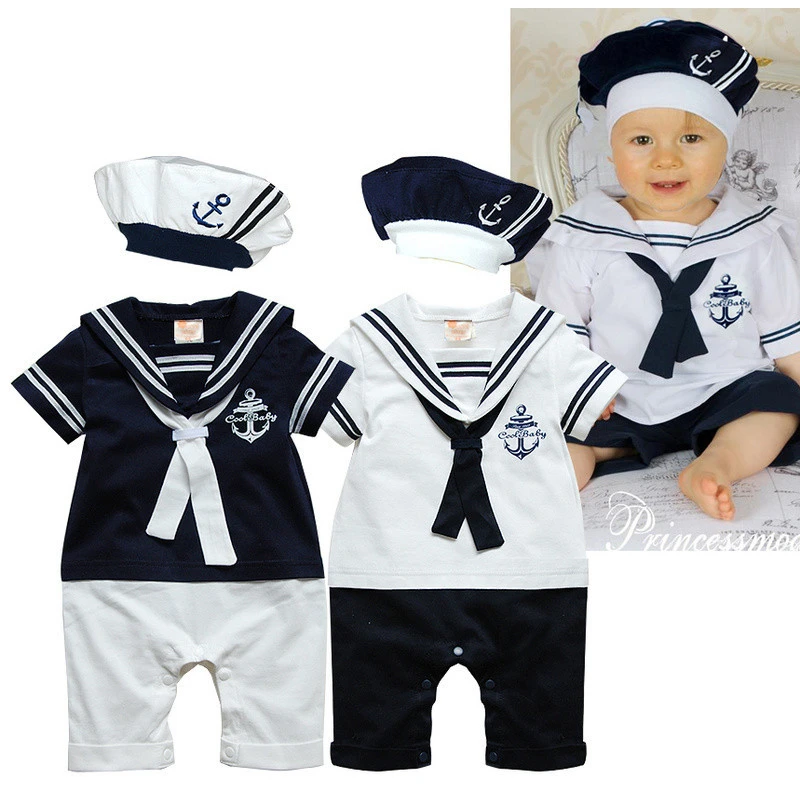 Nouveau Ne Style Marine Barboteuse De Bebe Costume Enfant Bebe Garcon Vetements Ensemble A Manches Courtes Barboteuse Chapeau Corps Vetements D Ete Costume De Marin Costume Aliexpress