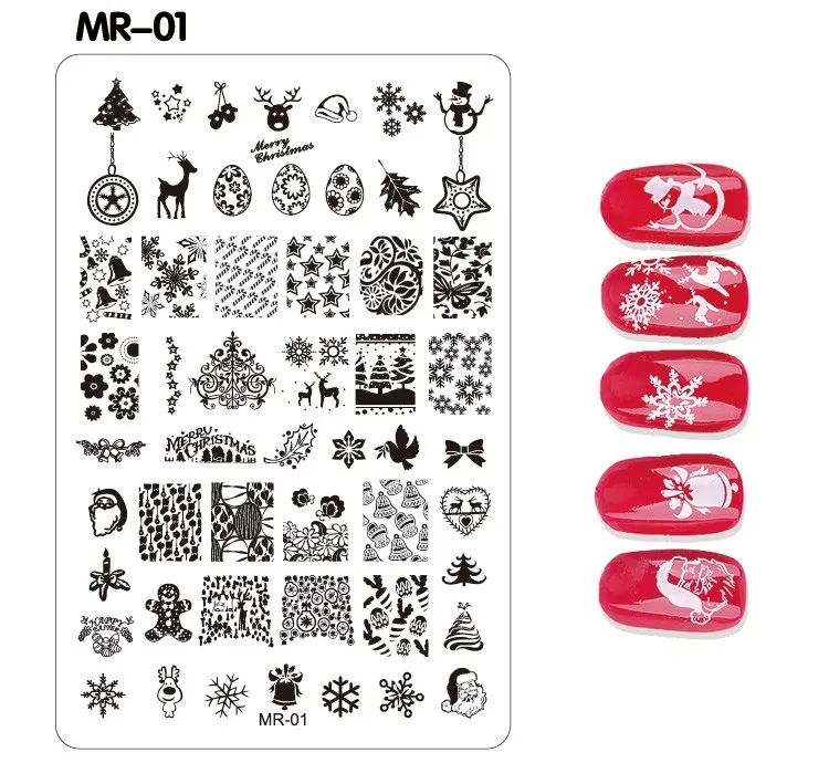 Новая Рождественская серия для дизайна ногтей, штамповочная пластина из нержавеющей стали, трафарет для печати лака для ногтей 9,5 см* 14,5 см, штампы маникюрные инструменты