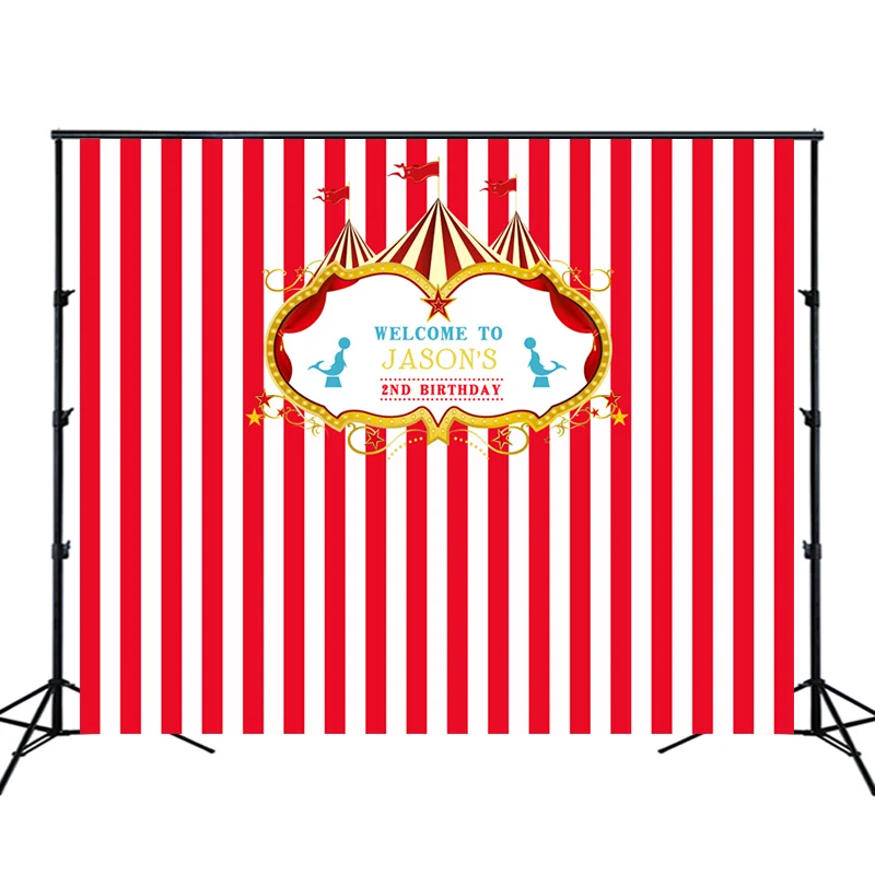 newborn birthday backdrop red stripe party decor baby shower circus dessert table banner photography background customize W-323