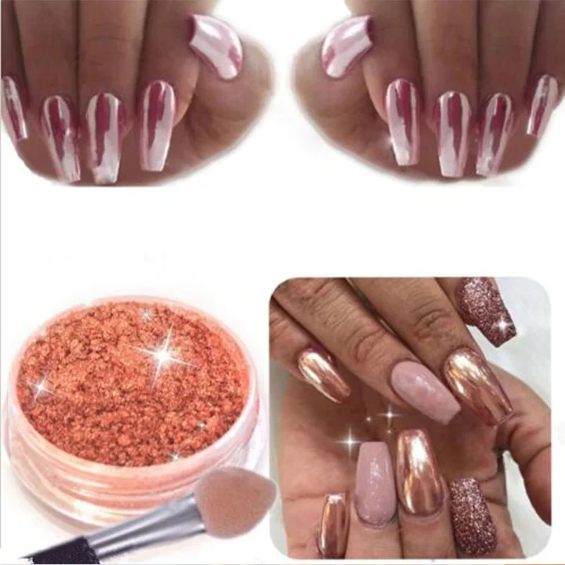 1g مسمار بريق روز الذهب حورية البحر مرآة مسحوق الغبار لامعة رسومات أظافر الكروم الصباغ مانيكير نصائح هلام البولندية DIY الديكور جديد