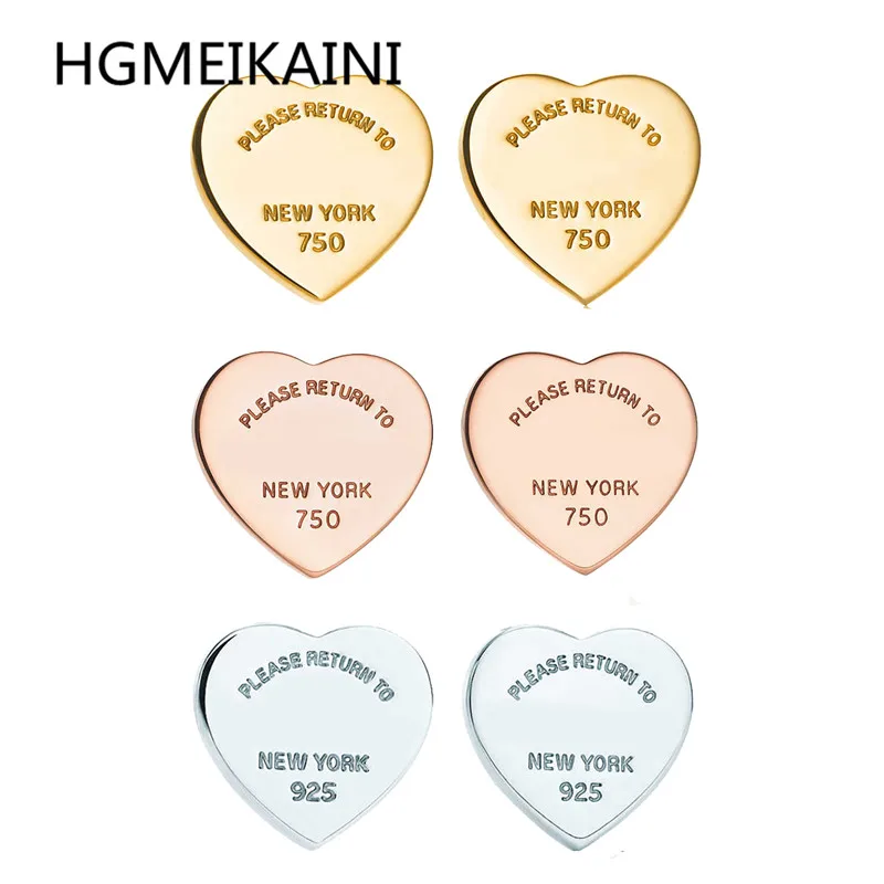 

Tiff 100% hot fashion heart is real 925 sterling silver earrings heart rose gold DIY fashion ladies present