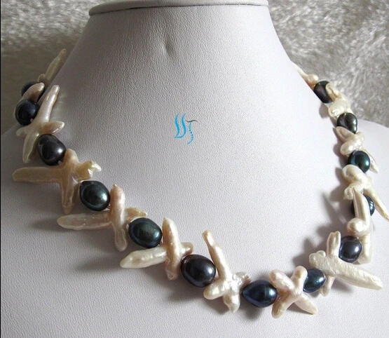 

HOT 001937 10-11mm Peacock Rice White Small Cross Freshwater Pearl Necklace