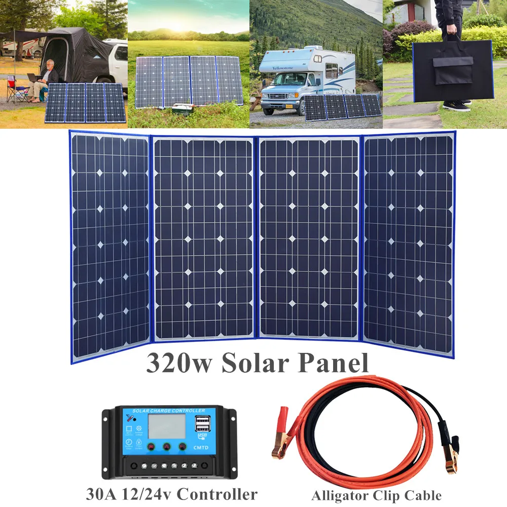 XINPUGAUNG BLACK Solar Panels 320W (80Wx4Pc) 18V China Foldable+12/24V Controller Panels Solar Battery Charge Motorhome RV Car XINPUGAUNG BLACK Solar Panels 320W (80Wx4Pc) 18V China Foldable+12/24V Controller Panels Solar Battery Charge Motorhome RV Car