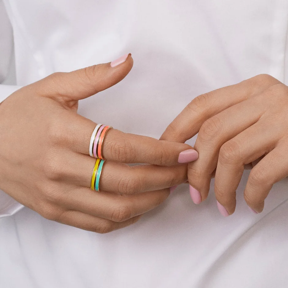 

us size 5 6 7 8 classic 2mm thin band engagement ring colorful enamel stack stacking fashion rings