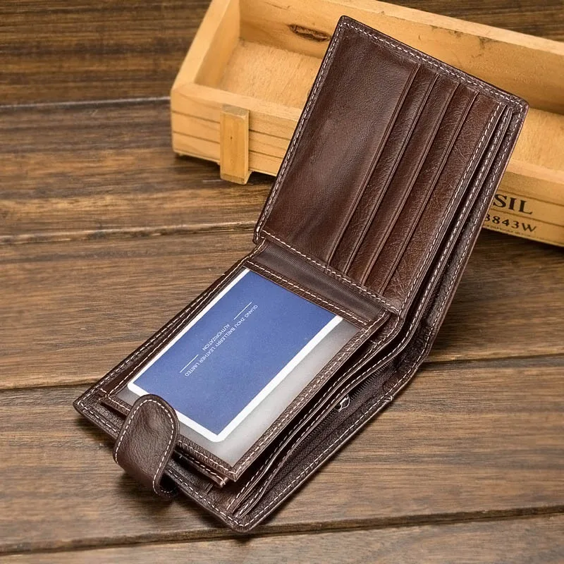 

Genuine Leather Wallet Men Clip Cowhide Wallet Small Clutches Purse Coin Pouch Short Wallets New