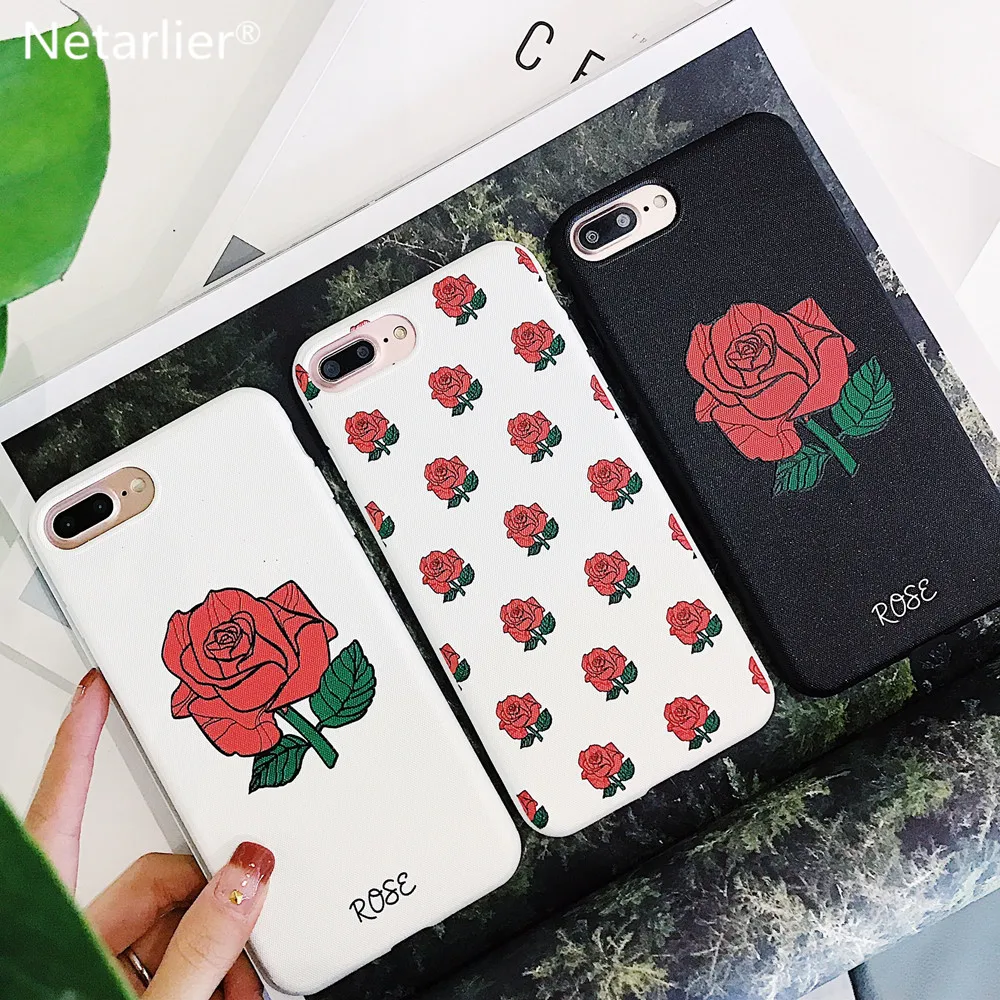 Netarlier 2018 Новый карамельный чехол для iPhone x 5 8 Роскошные красные розы цветы 3D Emboss