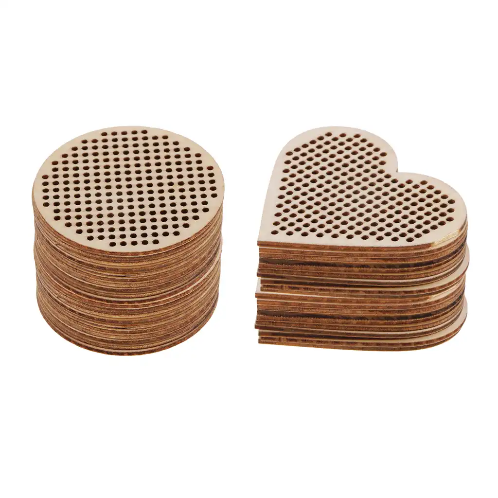30PCs Natural Round Multi-hole Wooden Pendant For Counted Cross Stitch Kit