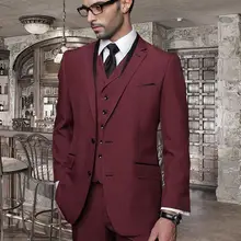 Итальянский сшитое Бургундия мужчины свадебные костюмы Дешевые Куртка+ Брюки+ Галстук+ Жилет мужские смокинги для свадьбы Groomsmen костюмы