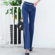 Новинка года; Европейский стиль; летние женские эластичные синие джинсы с двумя боковыми разрезами; вымытая высокая талия; Длинные обтягивающие джинсы; женские джинсы из денима