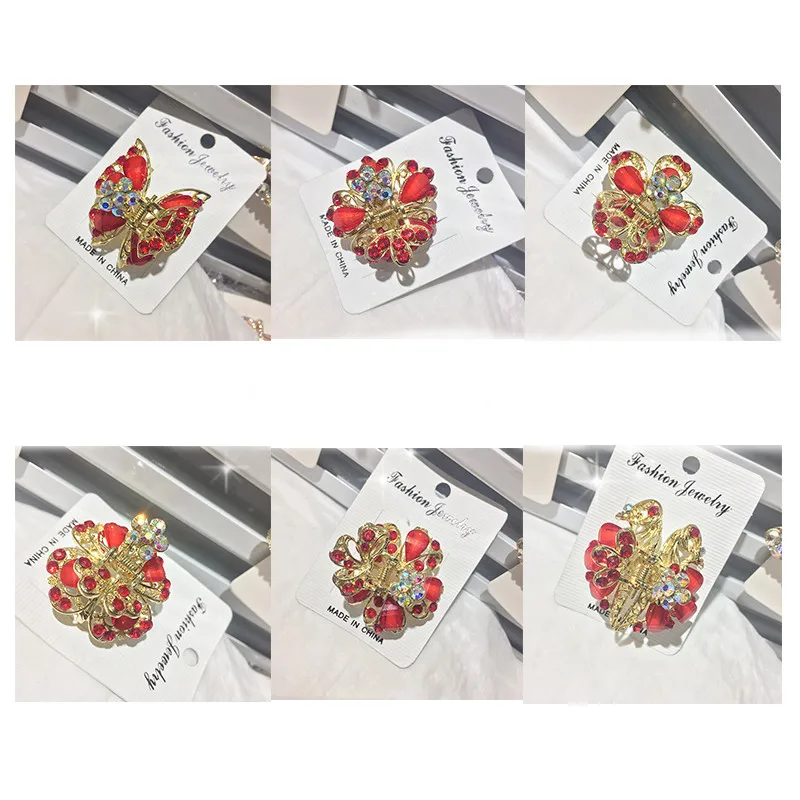 

1 piece retro rhinestone butterfly bride hairpin crab crystal embellished medium hairpin open style women's hair accessories
