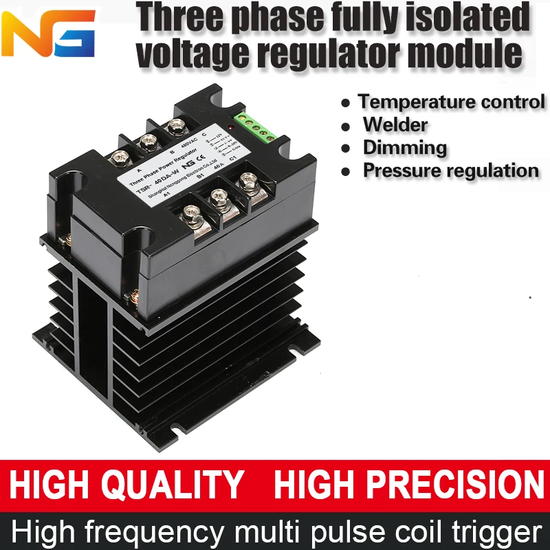 

Three phase voltage regulator module isolating 40A thyristor power control heating with radiator and fan 1-5V 0-10V 4-20mA