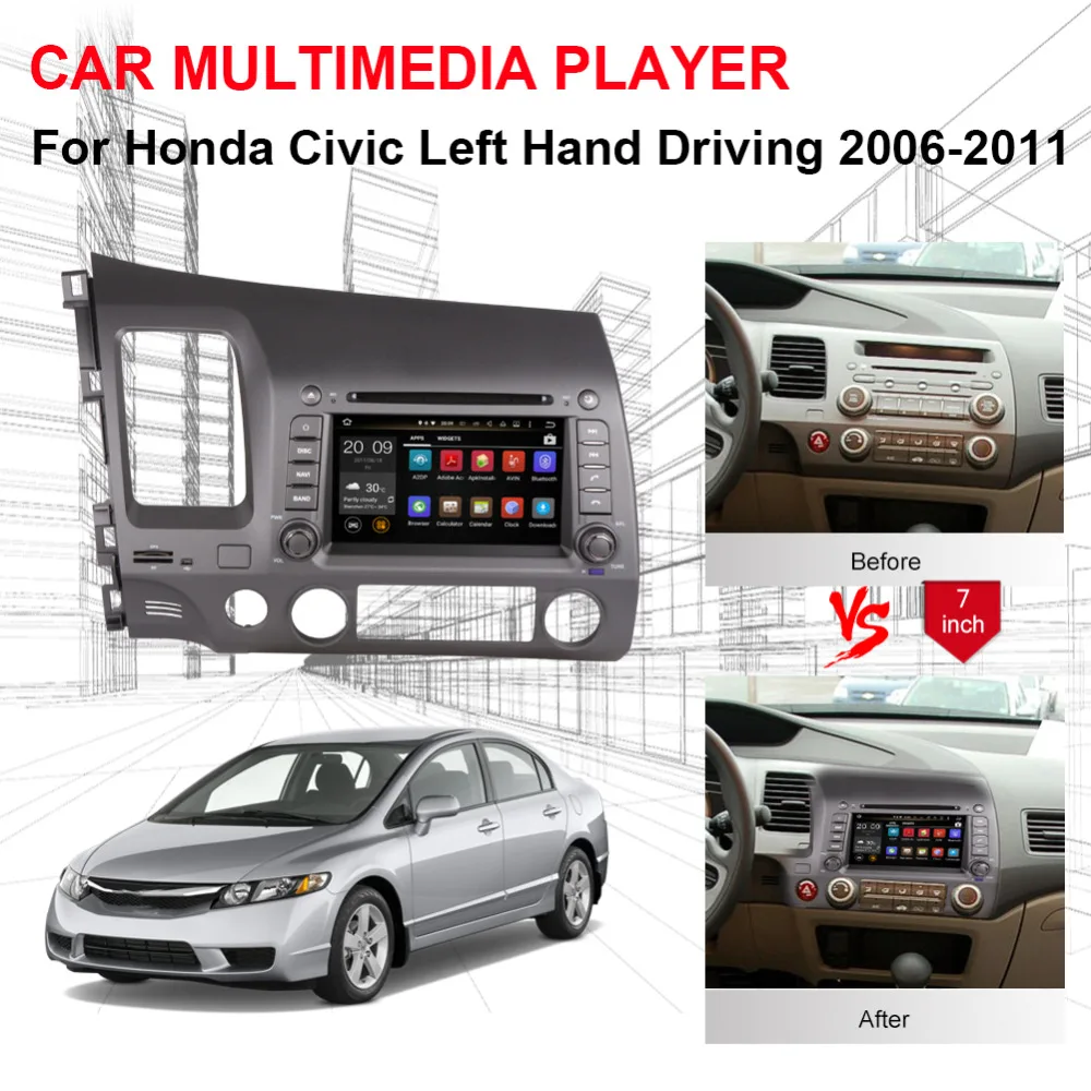 Cheap 4GB RAM Android 8.0 Octa Core Car GPS Navigation For Honda Civic Left Hand Driving 2006-2011 DVD Multimedia Player WIFI 3G 0