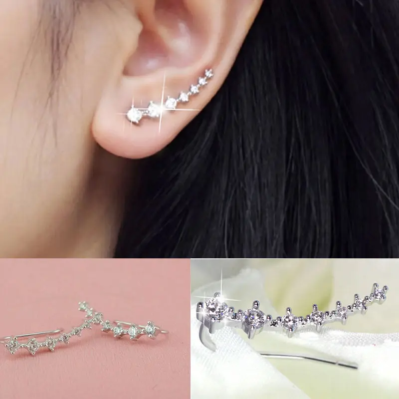 

Female Trendy Gold Silver Rhinestone Stud Earrings Popular Woman Accessories Jewelry Cyrstal Long Ear Hook Fine Jewelry Gift
