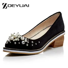 2017 spring pointed toe thick heel shallow mouth fashion casual shoes handmade inlaying pearl tyranids pumps for women’s us 10.5