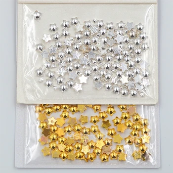 

High quality 2 packs flat back gold silver 3D metal stars Beauty Nail Art Decorations Accessories Tools Manicure DIY 3.5MM