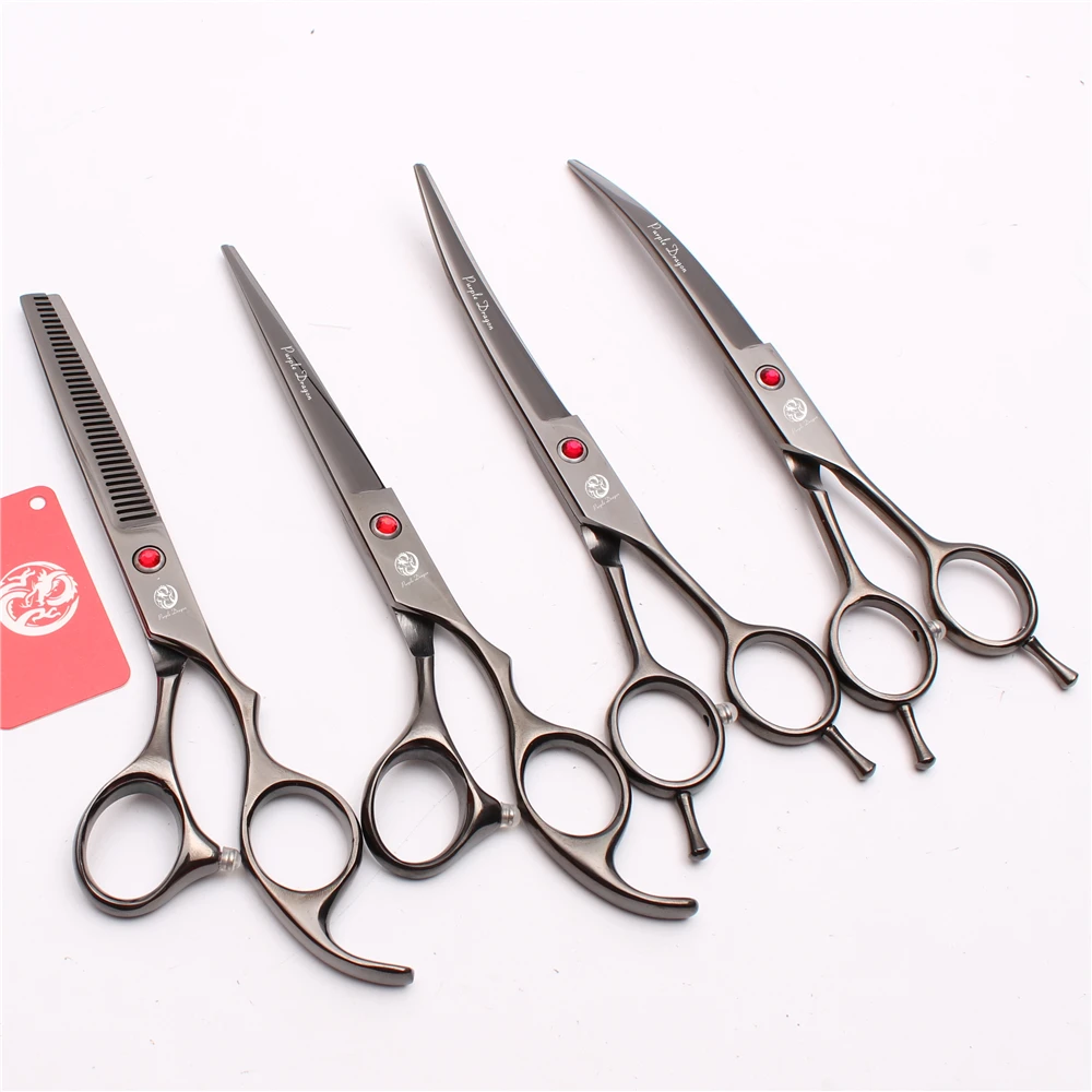 

7" 19.5cm Japan Stainless Purple Dragon Black Grooming-for-dog Cutting Shears Thinning Scissors Pets Hair Clippers Add Bag Z3002