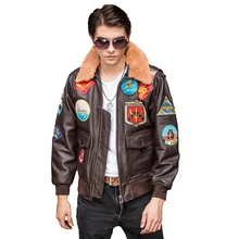 Коричневый мужской военный пилот кожаная куртка европейский размер XXL из натуральной толстой воловьей кожи Топ пистолет Авиатор кожаная куртка