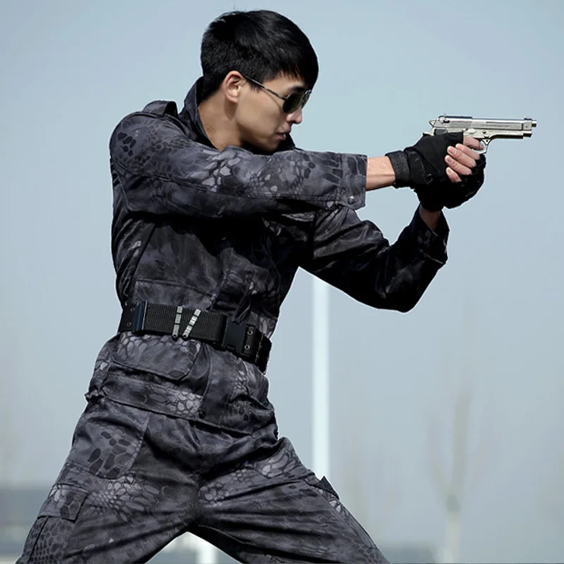 Billig Militär Uniform Schwarz Hawk Python Uniforme Militärische Taktische Kampf Jacke Cargo Hosen Anzug CS Fardas Militar Armee Kleidung Männer