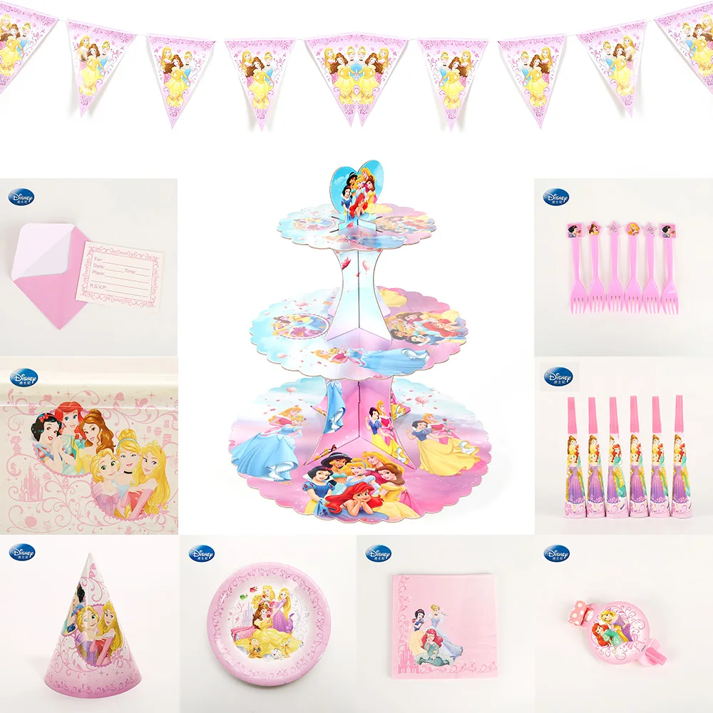 Disney Party Supplies Princess Theme Party Tableware set Happy Birthday