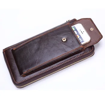 

Genuine Leather Men Vintage with Zip Clutch Wallet Oil leather Long Organizer Clutch Bag Male Mobile Phone Purse Business J50