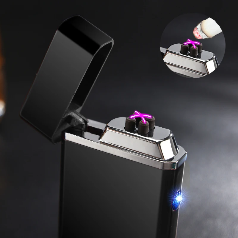 

New USB Electric Double Arc Lighter Rechargeable Windproof Torch Lighter Cigarette Dual Thunder Pulse Cross Lighter Plasma