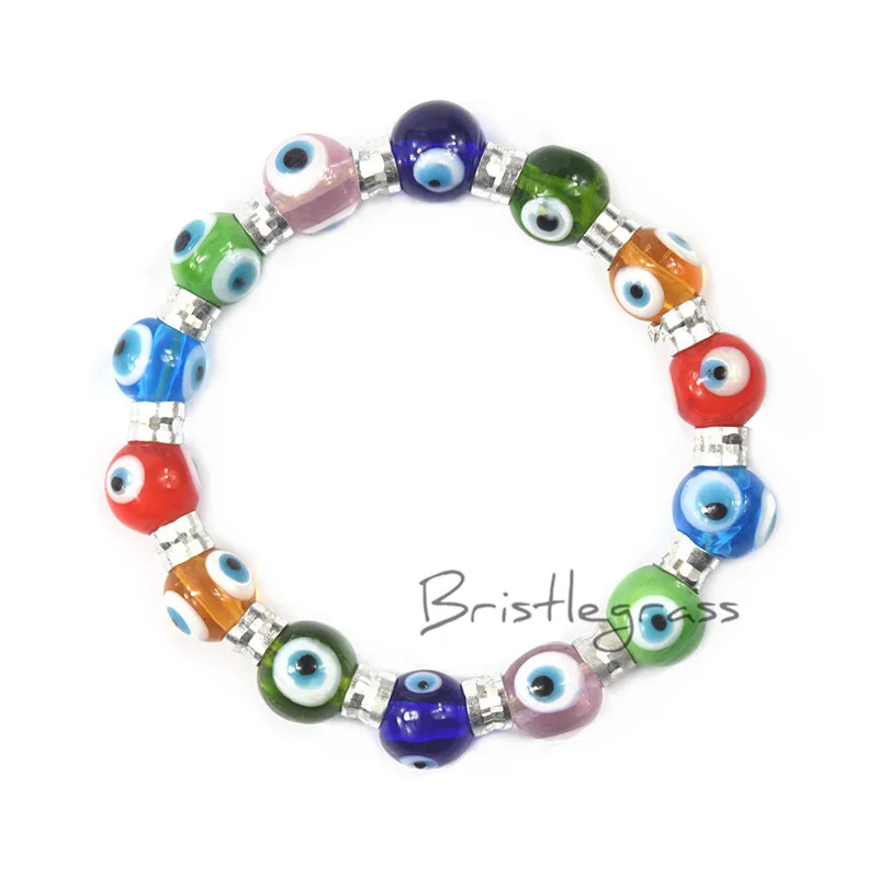

BRISTLEGRASS Turkish Evil Eye Colorful Round Glass Beaded Strand Bracelets Amulets Lucky Charm Blessing Protection for Men Women