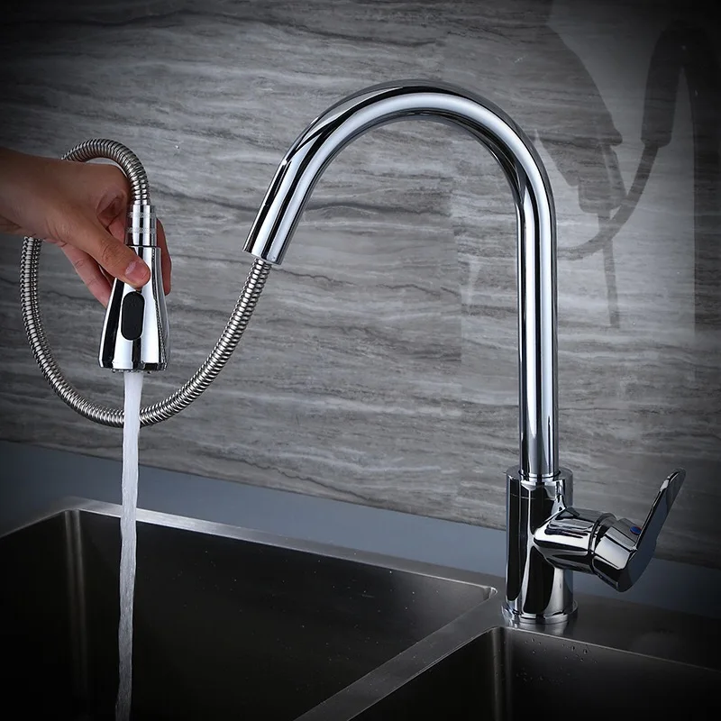 Biggers черный цвет латуни вытащить кухонный кран с одной ручкой с 2-функция воды на выходе ABS насадка