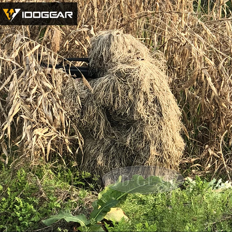 IDO gear Ghillie костюм охотничья одежда для джунглей Bionic 3D лесной Снайпер поезд камуфляж Airsoft Wargame gear тактический - Цвет: Sand Camo