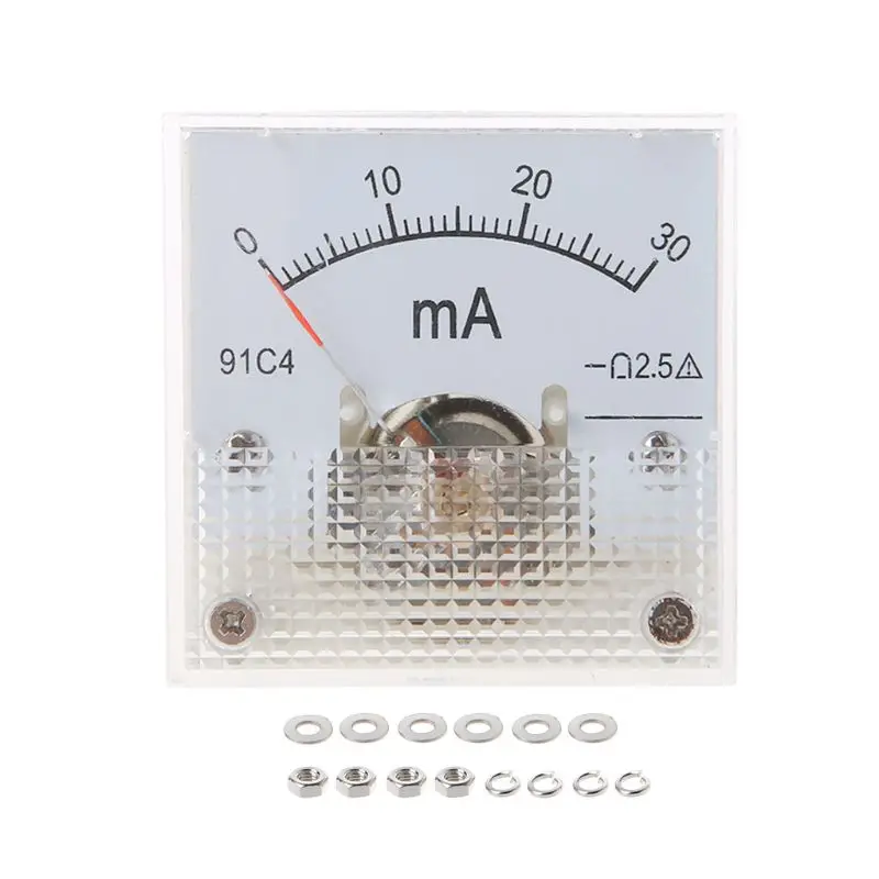 

91C4 Ammeter DC Analog Current Meter Panel Mechanical Pointer Type 1/2/3/5/10/20/30/50/100/200/300/500mA A
