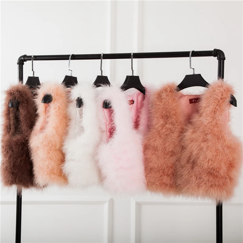 

2018 Spring Autumn Women Ostrich Feather Fur Vests Short Real Fur Vest Genuine Natural Ostrich Fur Sleeveless Jackets W1308