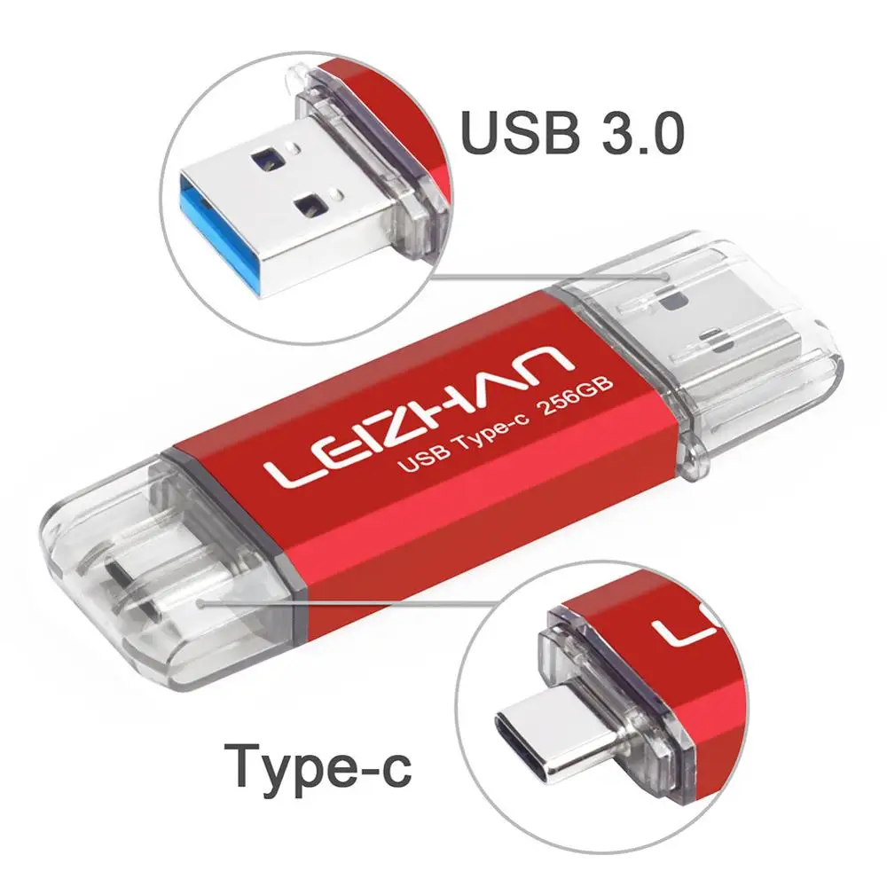 LEIZHAN USB C флеш-накопитель 256 ГБ TYPE-C Флешка USB 3,0 для samsung S10 S9 S8 флеш-накопитель 16 ГБ 32 ГБ 64 ГБ 128 ГБ флешка