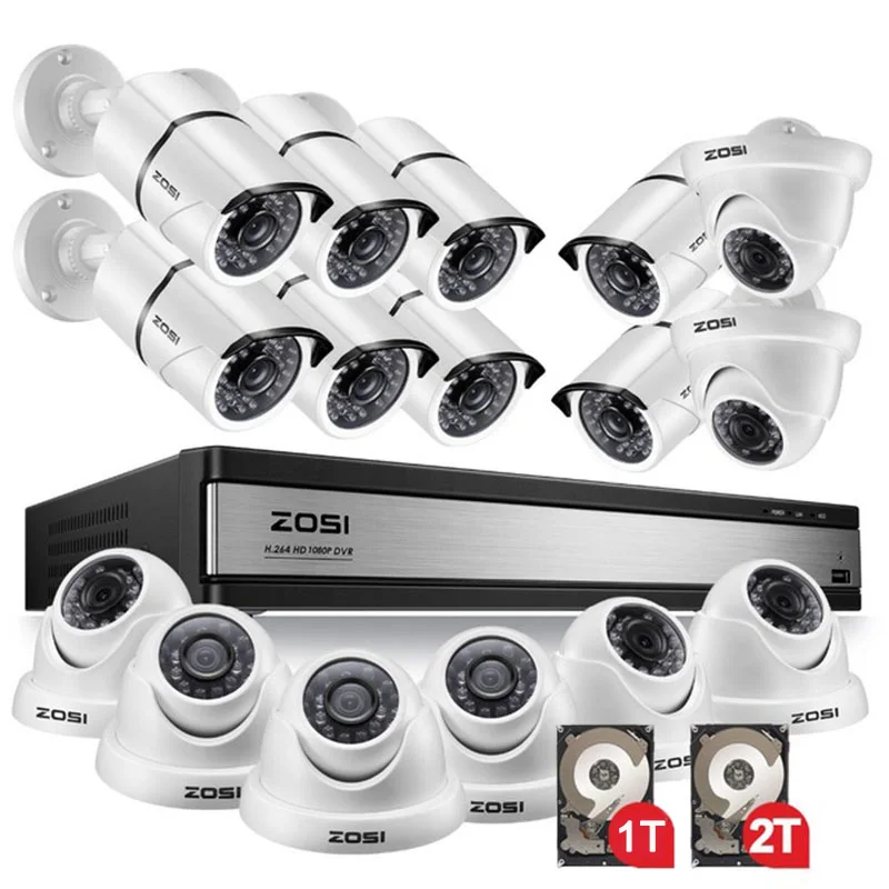 ZOSI 1080P 2MP 16 канальный CCTV система TVI рекордер DVR комплект купольная пуля водонепроницаемый видео ИК фильтр ночного видения наружная камера