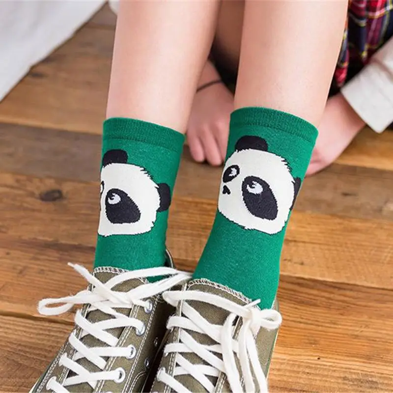 

Harajuku Japanese 5 pairs/lot Breathable women's cotton socks Chinatown cartoon panda Funny hip hop female tide socks yellow