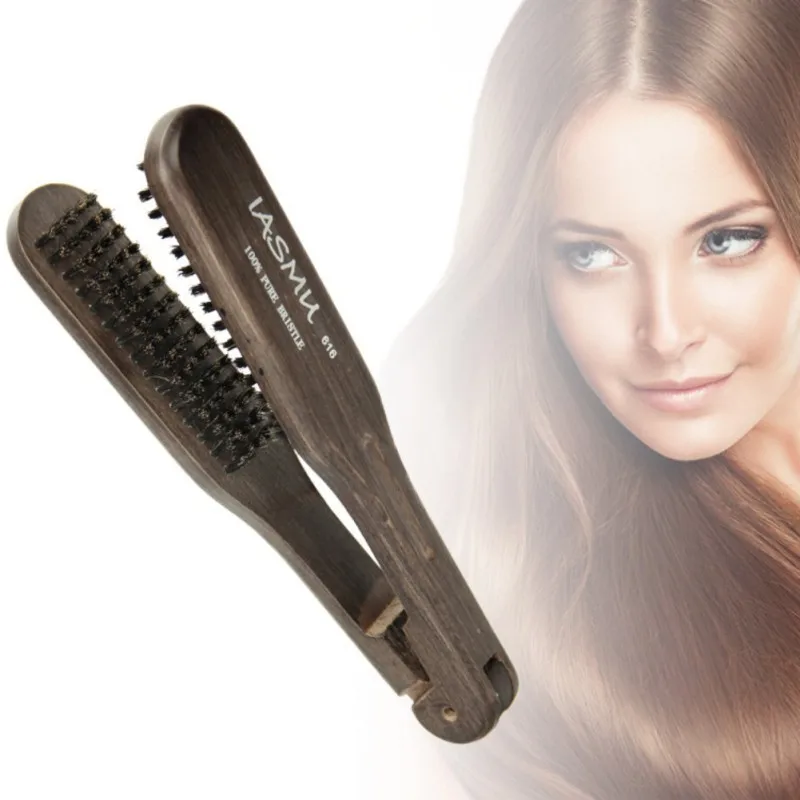 Щетка для волос Расческа с зажимом для волос Парикмахерская натуральная щетина волосы гребень для укладки волос инструменты для двустороннего выпрямления