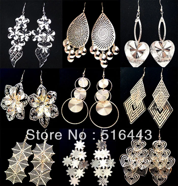 

Лидер продаж, 12 пар подвесок, разные стильные позолоченные женские висячие серьги, оптовая продажа, ювелирные изделия, много цветов