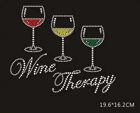 

2pcs/lot Wine glass rhinestone iron on transfers designs rhinestones fix hot fix rhinestone transfers sticker patches for shirt