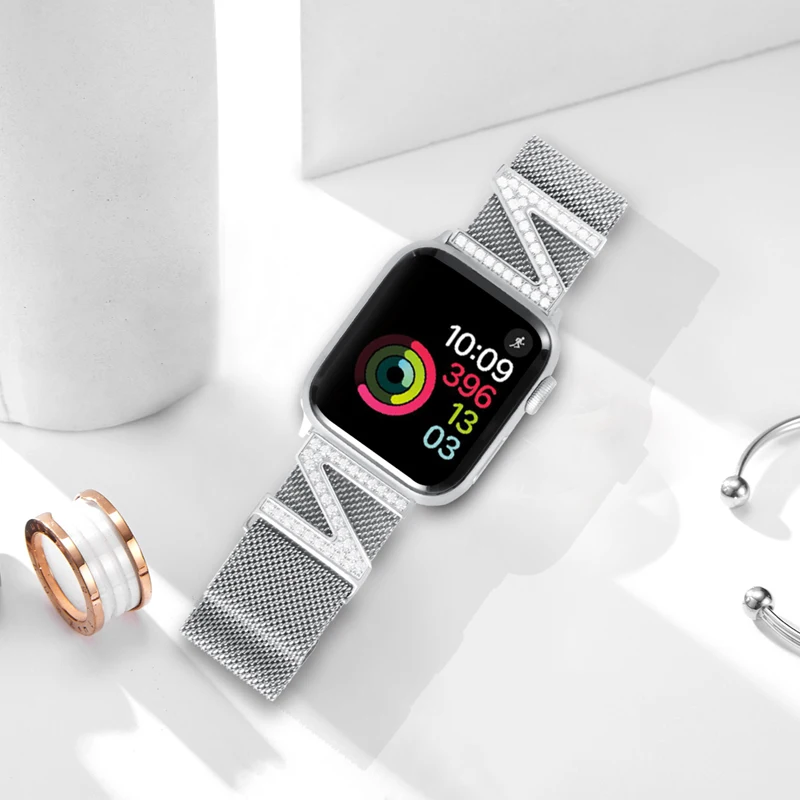 Milanese Loop ремешок для Apple Watch 4 40 мм 44 Z образный алмаз браслет ремешок для iwatch 3 2 1 42 38 аксессуары для наручных часов