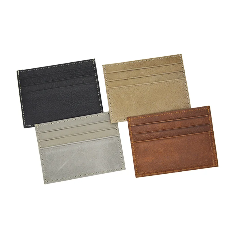 

Genuine Leather Vintage Business Credit ID Card Holder Crazy Horse Skin Horizontal Card Case Customiz Name LOGO