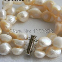 Shitou 00493 3 Пряди " 12 мм Белый Барокко Пресной Воды Жемчужный Браслет