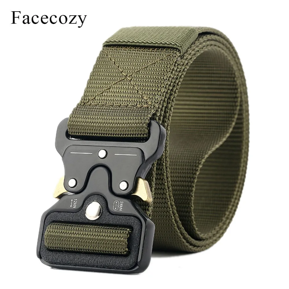 

Facecozy Men's Tactical Canvas knitted Automatic Belt Outdoors Hunting Military Equipment Waistband For Man Waist Support