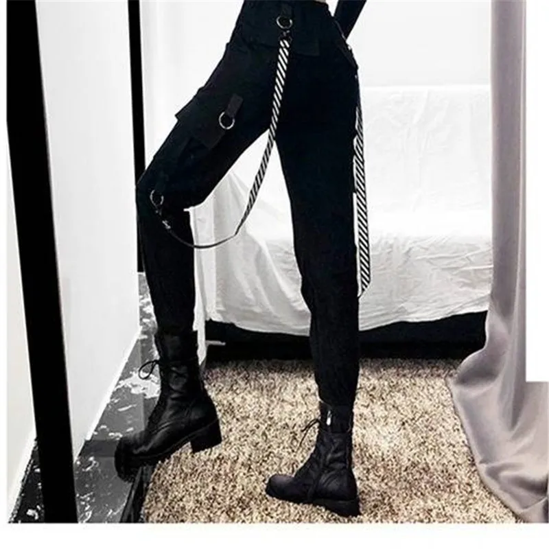 Pantalones Cargo negros para mujer, pantalón informal, holgado, de cintura  alta, estilo Hip Hop, Punk coreano, Capri divertido|Pantalones y pantalones  capri| - AliExpress