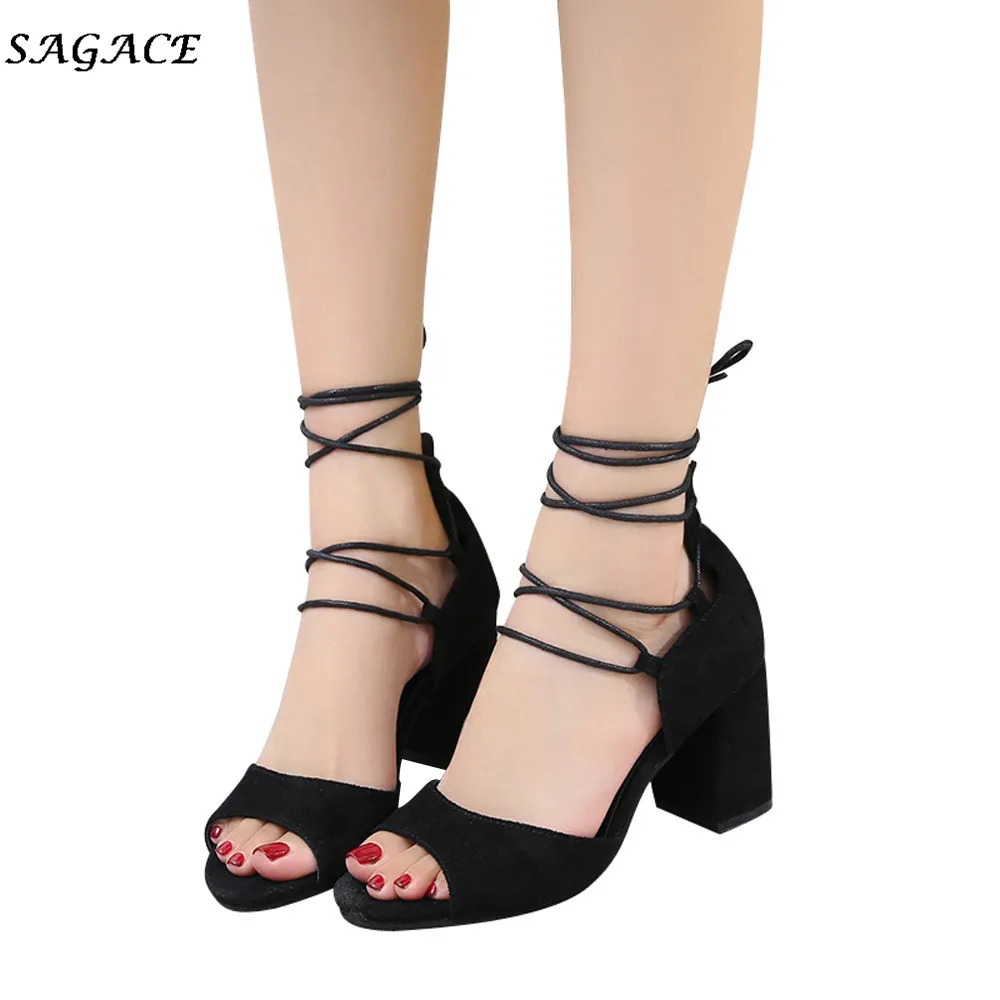SAGACE shoes woman Fashion Beach Shoes Fish Mouth High Heel Cross Straps Lady Sandals Ankle