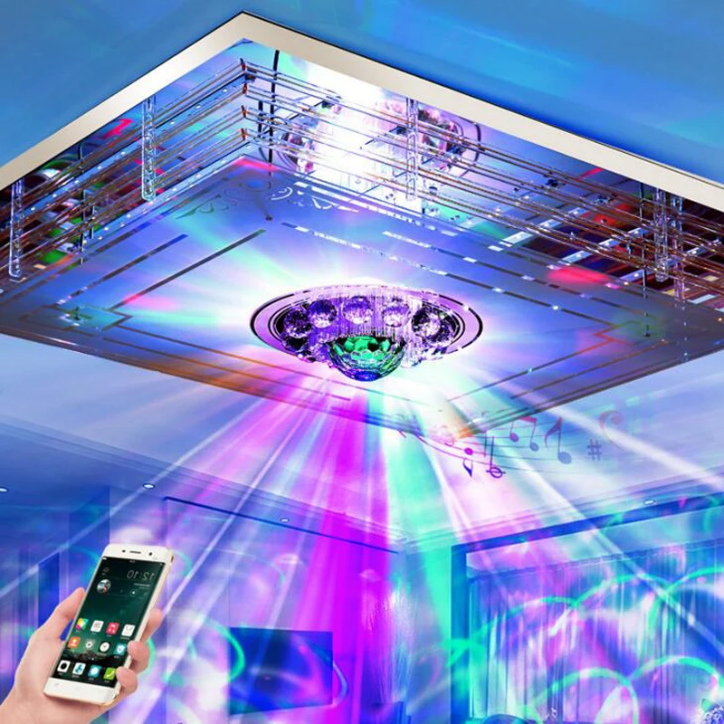 

Crystal lamp living room lamp rectangular hall ceiling lamp led lighting MP3 wireless Bluetooth colorful music bedroom lamp led