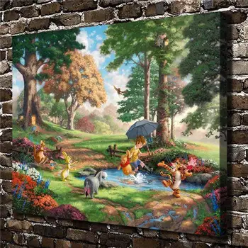 

H1372 Thomas Kinkade Winnie The Pooh Scenery, HD Canvas Print Home decoration Living Room Bedroom Wall pictures Art painting -34