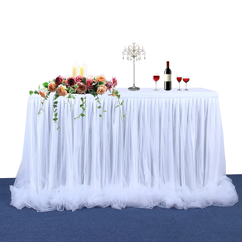 

Handmade Tulle Table Skirt Tablecloth for Birthday Party Wedding Banquet Home Decoration Home Textile White Pink Table Skirt
