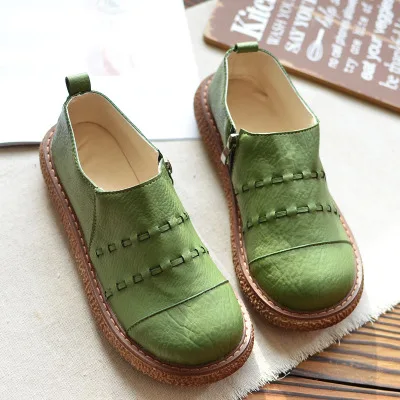 Японские Оригинальные кукольные туфли с большим носком; маленькие кожаные туфли в ретро-стиле; женские повседневные тонкие туфли в стиле Харадзюку - Цвет: Зеленый